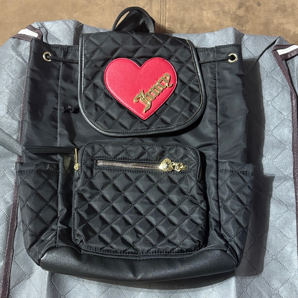 Juicy Couture Black Backpack with Red Heart Accent